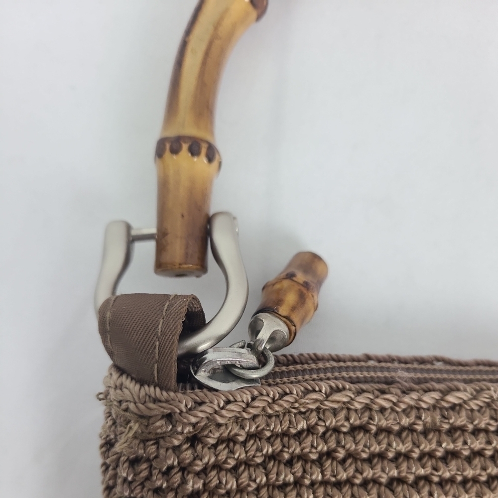 The Sak Beige Crochet Wooden Handled Tote Bag with Silver Hardware - Picture 2 of 6